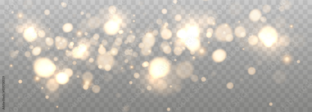 Wall mural gold bokeh lights isolated. vector background with gold sparkles