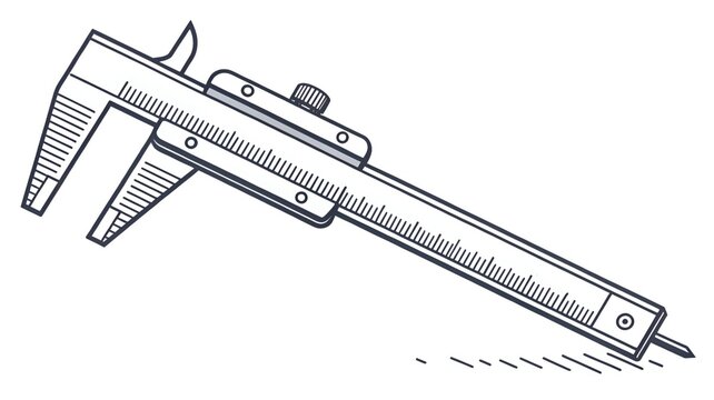Precise Vernier Caliper Illustration: Technical Drawing, Engineering Design, Measurement Tool, Clean Minimalist Style, Accurate Dimensions, Industrial Theme, Blueprint Aesthetic, Vector Graphic.