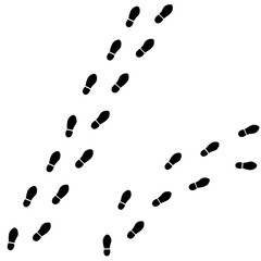 革靴の足あとが直線や曲線で並ぶシンプルなシルエット背景、背景透過のベクターイラスト｜足あと,革靴,直線,曲線,靴跡,シルエット