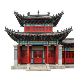 A colorful chinese temple with traditional architecture isolated on white isolated on transparent background