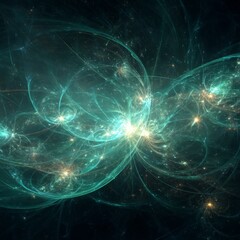 Abstract Glowing Space Nebula With Teal and Gold Colors