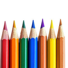Row of colorful pencils, tips close-up