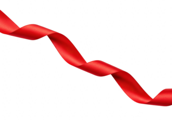 A vibrant red ribbon gracefully curves and swirls across a plain transparent background
