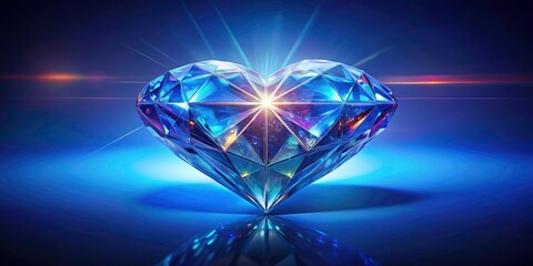 Sparkling Heart Diamond, Long Exposure Photography, Blue Background, Gemstone, Jewelry