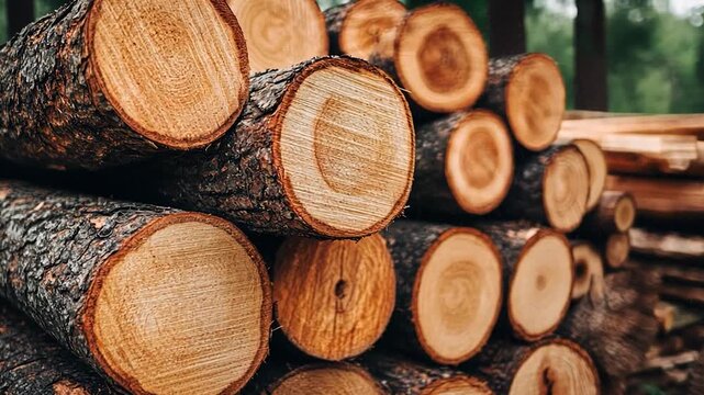 Stacked logs in a forest (1)