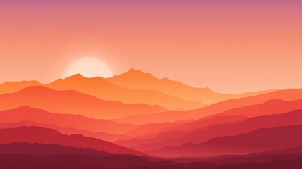 Obraz premium Layered mountains in soft orange hues beneath a pale sun setting
