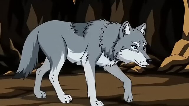 Grey Wolf in Dark Cave.