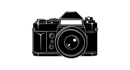 Fototapeta premium A detailed black and white illustration of a classic analog camera.