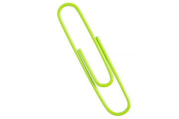 close up of light green paper clip isolated on white