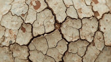 Fototapeta premium Close-up of cracked dried paint on weathered surface, macro texture