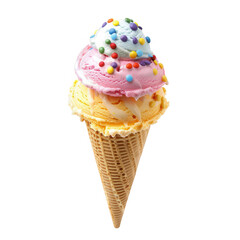 Colorful ice cream cone with two scoops