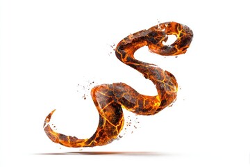 Fiery, molten, serpentine, abstract design, against white