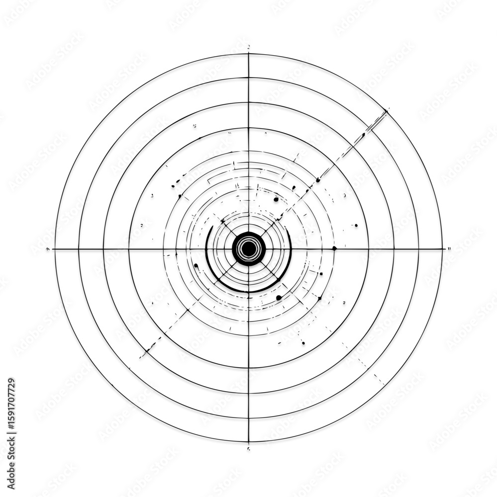 Poster abstract tech design featuring concentric circles and intersecting lines in a minimalist style art o