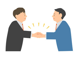 同意や合意、契約成立などで、手をがっちり組み合う２人の男性ビジネスマンのイラスト