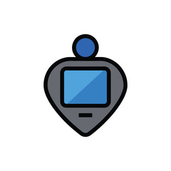 Vector art of location pin marker with a digital screen and blue accent