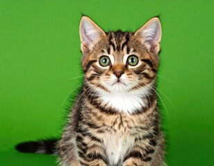 Fototapeta premium Cute kitten portrait against green backdrop