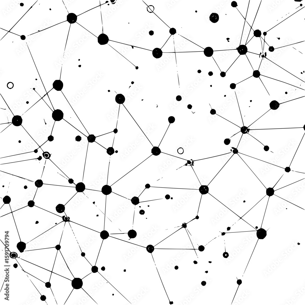 Poster abstract network representation with connected nodes and lines in a tech themed design aesthetic off