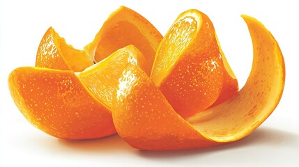 Twisted orange segments, peeled and arranged artfully