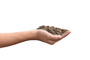 Pile of soil in hands isolated on transparent background, PNG Format