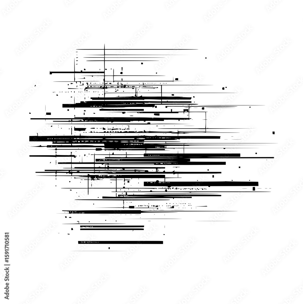 Poster abstract representation of data streams and digital information with horizontal lines and blocks off