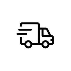 Outlined delivery truck icon facing right symbolizing logistics, express shipping, or transportation service.