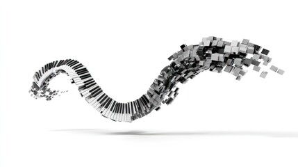 Piano keys in a dynamic, swirling form