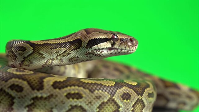 Coiled Spotted Python Also Known as Antaresia Maculosa Isolated on Green Screen Background