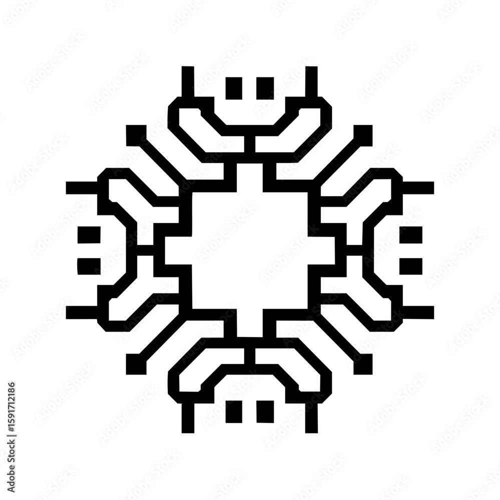 Poster abstract symmetrical design featuring interconnected lines and square shapes forming a circuit like 