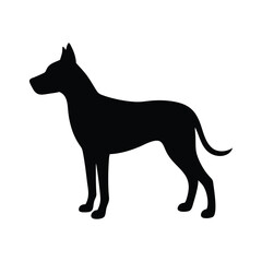 Black silhouette of a standing dog isolated on white background