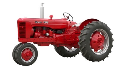 Red farmall tractor model 350 vintage agriculture machinery equipment vehicle transportation classic antique 100 on transparent background