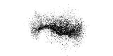 Black paint dust and splashes, coal dust effect, black ground pepper. Design element with grainy...