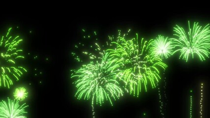 Green and yellow fireworks explode on transparent background. For birthday firework, new year's eve firework, party firework, festival, anniversary firework, diwali firework, independence day firework - Powered by Adobe