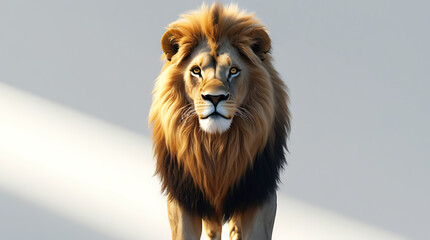 A proud lion with a detailed mane and intense eyes, embodying strength and regal presence, on a minimal background, 4k HD image.