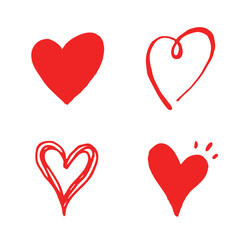 collection doodle set of hand drawn scribble hearts isolated on white background. Valentine card