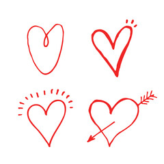 collection doodle set of hand drawn scribble hearts isolated on white background. Valentine card
