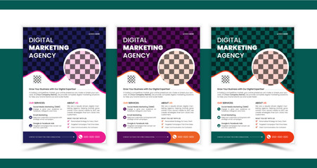 Creative corporate & business flyer brochure template design, a bundle of 3 templates of A4 flyer, digital marketing flyer set, vector template design.	