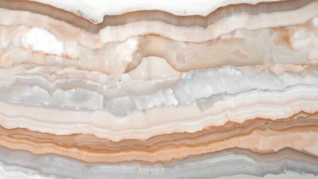 A textured, layered pattern showcases bands of beige, white, gray and brown, mimicking natural stone formations. The light captures highlights