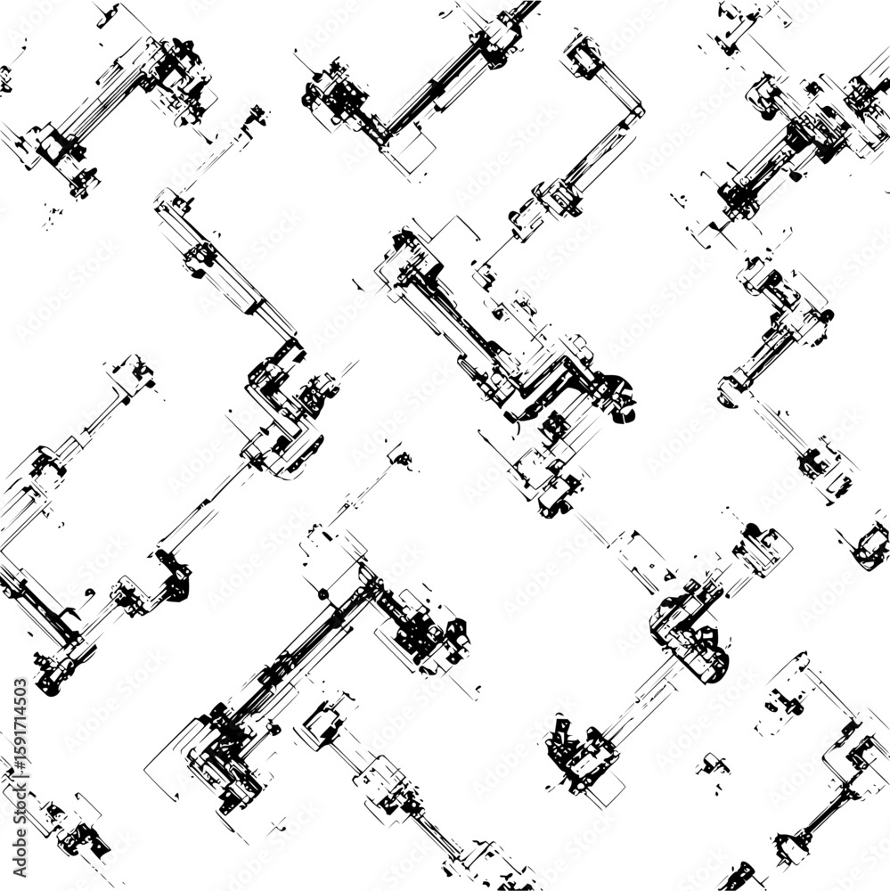 Poster abstract monochrome pattern featuring interconnected geometric structures and linear elements artful