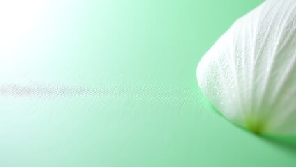 Serene White Flower Petal Gently Resting on a Soft Gradient Green Surface with Ample Copy Space