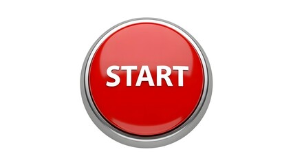 Red start button image for website design and ui ux interface with call to action ready to press now 100 on transparent background