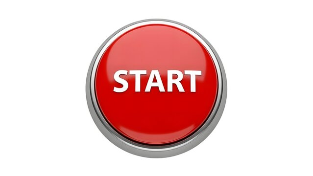 Red start button image for website design and ui ux interface with call to action ready to press now 100 on transparent background