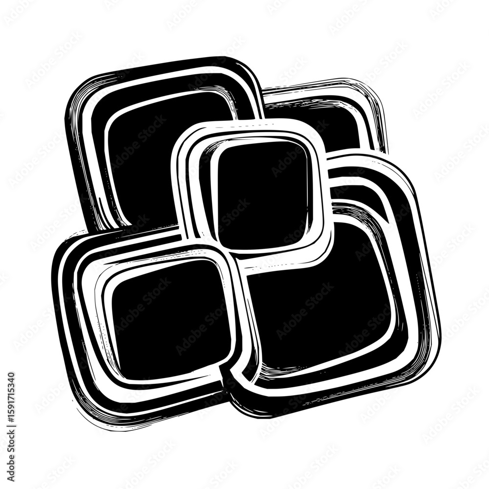 Poster abstract stack of rounded squares with black and white brush stroke effect creating a dynamic compos