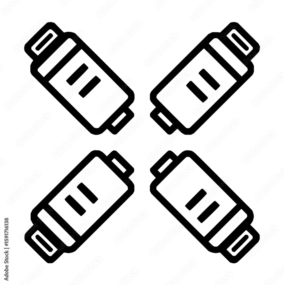 Fototapete Four black outline vectors of flash drives arranged in a square pattern on a white background space office life