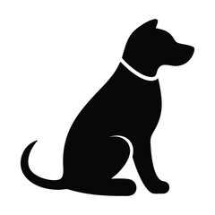Black silhouette of a sitting dog wearing a collar isolated on white background