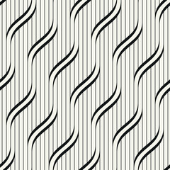 Fototapeta premium Vector seamless pattern. Endless, stylish, tileable design. Rippled, monochrome, geometric background. Linear, weaved grid. Thin, interlaced swatch. Can be used as a swatch for Illustrator.