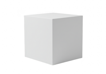 A perfect white cube isolated on a clean transparent background, showcasing its geometric form