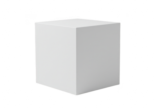 A perfect white cube isolated on a clean transparent background, showcasing its geometric form