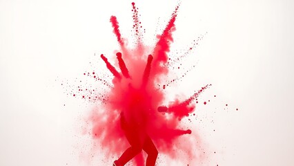 Dramatic burst of red powder against a white backdrop, capturing energy and celebration in motion.