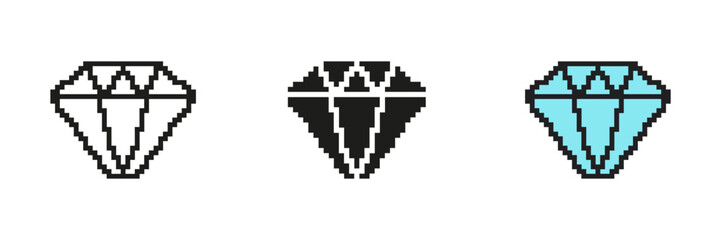 Obraz premium Pixel Art Diamond Icon Set. A Pixelated Diamond Shape With Crisp Geometric Lines. Isolated Vector Illustration