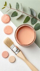 Peach Paint Can with Brush and Eucalyptus